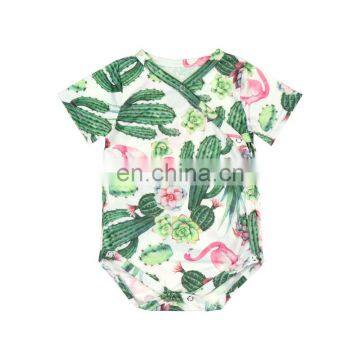 Cactus Flamingo Short Sleeves Bodysuit Private Label  Clothes Baby Kimono Romper