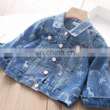 2020 Autumn Girls Printed Lapel Jeans Coat Children's Clothing Wholesale photo-3