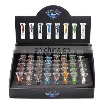 HQP-SP008 HongQiang Transparent glass cigarette holder with colored diamond glass filter cartridge filter