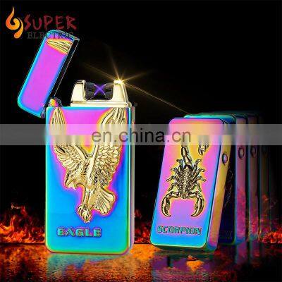 New products wholesale emboss electric lighters usb charged double arc cheap custom igniter