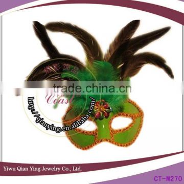 Green simple design cheap and nice green feather masquerade party mask