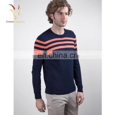 Cashmere Crewneck Sweaters For Men, Sweater With Buttons on Shoulder