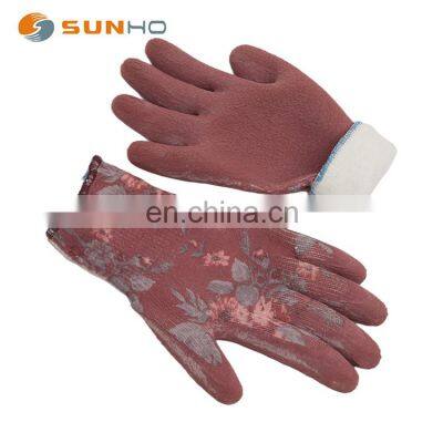 sunnyhope floral printing Garden working latex foam Winter Fleece Women garden gloves