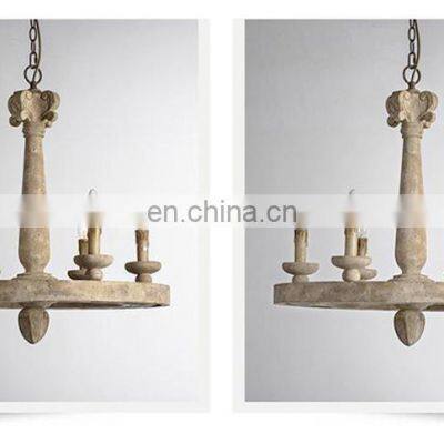 Wooden Wrought Iron do Old Teardrop Candle Tube Living Room Dining Room Study Bedroom Wooden Cage Pendant Lamp photo-3