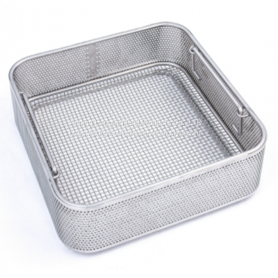 Perforated Stainless Steel Trays Sterilisation basket – wire mesh base, perforated sides – various sizes