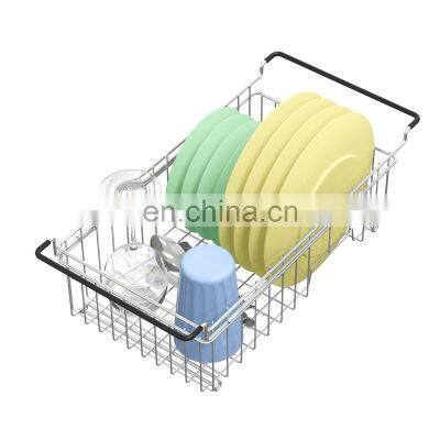 Telescopic Stainless Steel Over the Sink Adjustable Drying Vegetable Washing Basin Storage Basket Kitchen Dish Drain Rack