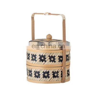 Handcrafted 2 Tiers Bamboo Storage Basket With Handle Handmade natural gift basket & boxes Vietnam Supplier in Bulk