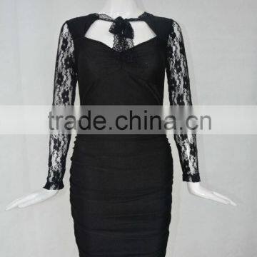 Classic Black Sexy Lace Sleeve Dress Fashion Perspective Bandage Dress Sexy Free Prom Dress photo-4
