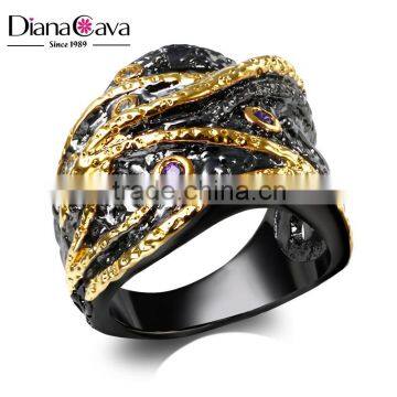 Gold Filled Unique Vintage Look Luxury Cubic Zirconia Black Gold Finger Ring for Ladies