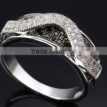 Trending Style Curve Wavy Pattern Jet & Clear Zirconia Stones Party Jewelry Ring photo-5
