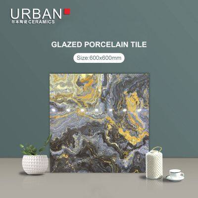 Luxury Hotel Golded 600X600mm Ceramic Non Slip Glazed Rustic Porcelain Floor Wall Tile