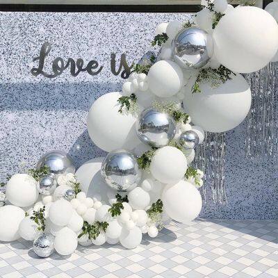 Cross Border Silver 4D Foil Balloons+White Latex Balloon+ Confetti Balloon Arch Set Party Wedding Decoration Party