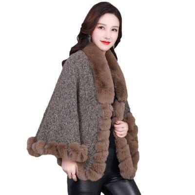 2025 new coat cloak imitation fur knitted shawl coat plush outside to wear