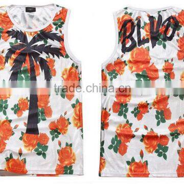Sublimated 100%polyester Flower Printing Fashion Tank Tops Basketball Vest