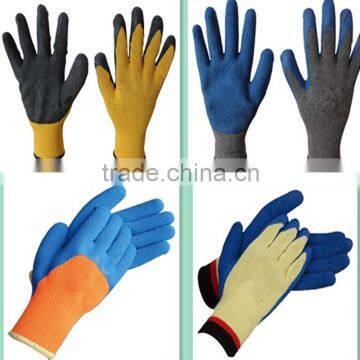 10 Gauge Polyester Latex Dipped Working Gloves,polyester natural latex,half coated, crinkle finished