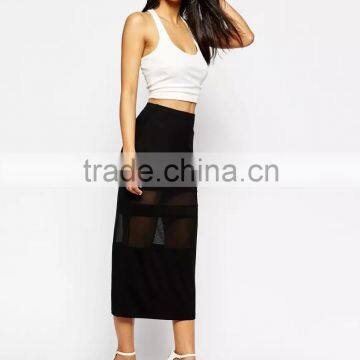 2015 Fashion Sexy Pencil Skirt With Sheer Inserts for women