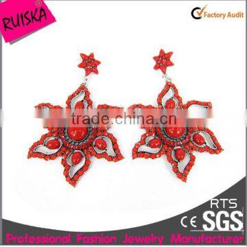 Newest Arrival Jewelry Fashion Resin Earrings Red With Two Six Petal Flower