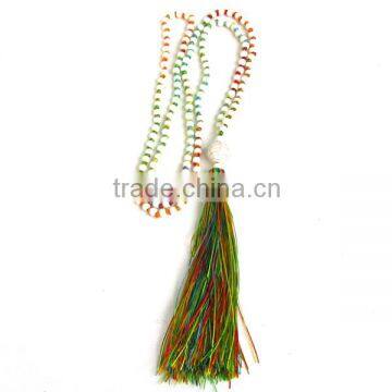 NE2212 Hot sale knot white howlite mala bead necklace with multicolor tassel