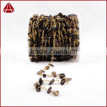 2016 Wire Wrapped Gemstone Beaded Rosary Chain Wholesale Smoky Quartz Beaded Chain for Necklace Design photo-5