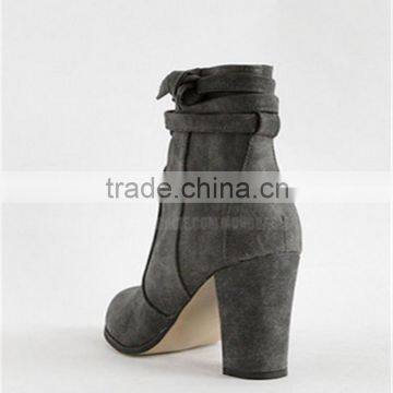 New Arrival High Heel Ladies Suede Ankle Gray European Button Ankle Boots Shoes photo-4