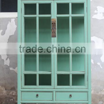 Chinese antique furniture classic glass solid wood Cabinet