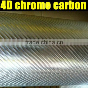 1.52x30m air free bubbles chrome 4d silver carbon vinyl film