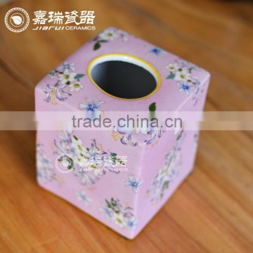 Square Handpainted porcelain refillable napkin holder