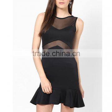 Latest Modern Short Dresses Celebrity Mermaid Dress Pattern Insert Mesh Panel Dress Black Sleeveless Mesh Dress photo-2