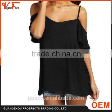 New Smart Black Spaghetti Strap Loose Casual Fashion Blouse