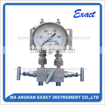 Exact high quality all stainless steel differential pressure gauge with 3 way valve