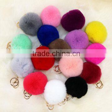 Promotional colorful genuine rabbit fur ball keychain plush keychain keyring