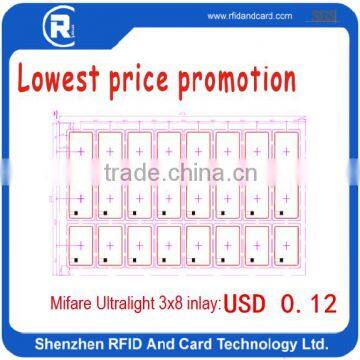 RFID TAG HF13.56MHZ Ultralight 3*7/3*8/5*5 inlay pvc card prelam