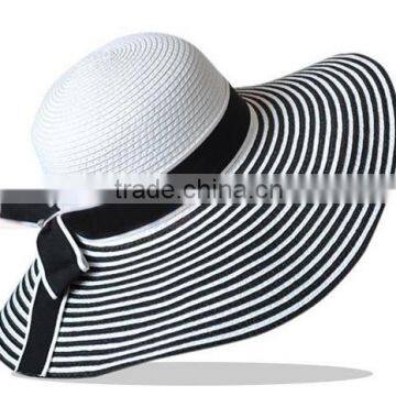 Wholesale Summer Panama Paper Straw Hat Striped Lady Floppy Hat photo-2