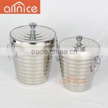 Hot Sale Double Ear Handle Champagne Ice Bucket/stainless Steel Ice Bucket/insulated Ice Cooler Bucket With Tong&rack&lid photo-2