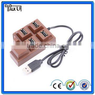 Hot sell chocolate shaped 4 ports usb hub for for laptop computer PC, creative christmas gift 2.0 usb hub