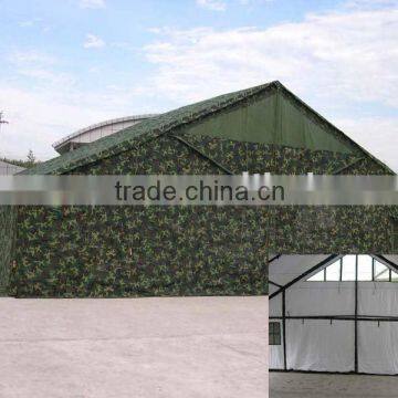 military tent with two small house