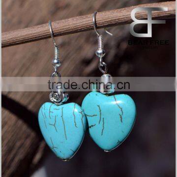 Vintage Tribal Style Turquoise Blue Heart Bead Drop Fashion Earrings