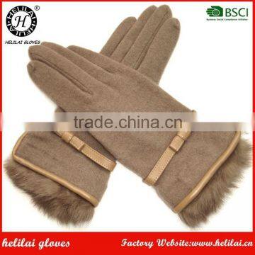 Wholesale Winter Warm Rabbit Fur Lining Ladies Woollen Gloves