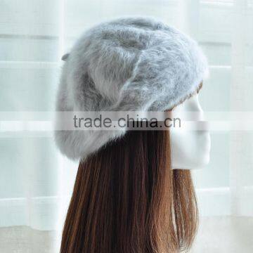 2015 New Fashion Winter Warm Wool Soft Flower Rabbit Fur Berets Caps