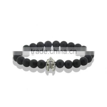 2016 Fashion Gold & Silver Spartan Knight Helmet Lava Stone Beads Bracelet for Men photo-6
