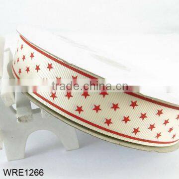 White Ground Red Star Colorful Double Printed Grosgrain Ribbon
