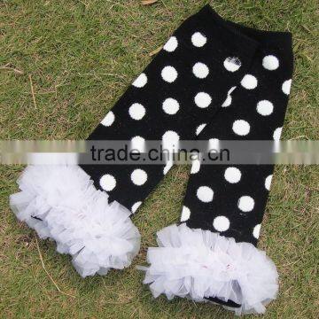 KP-LWR013 New style lace black dot kids legging baby toddler leg warmer 2015