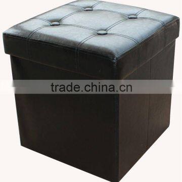 stronger!! Black PVC Leather folding storage ottoman with buttons