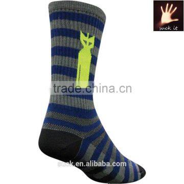 Sock Guy Bomber design pattern in cuff Cycling Socks with Gray Black stripe