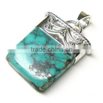 925 sterling silver jewelry wholesale blue tibet turquoise pendant Indian gemstone jewellery