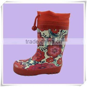 Kids Flower High Heel Wellington Boot