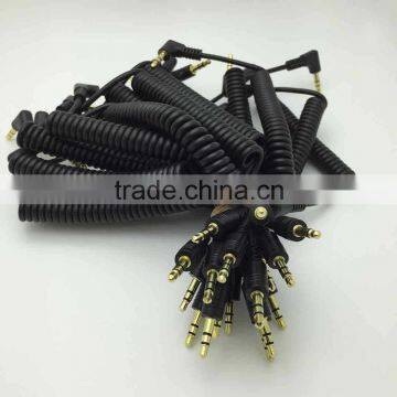 PU spiral coiled cable audio aux 3.5mm stereo gold plated connector