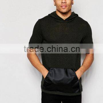 Promotion Pullovers Dark Green Men Custom High Quality Short Sleeves Slim Muscle Hoodie photo-3