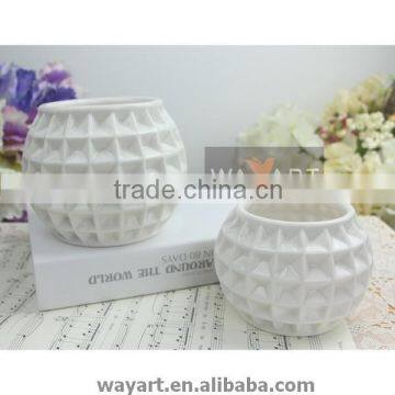 Shinny White Round Origami Ceramic Flower Pot