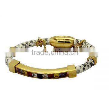 SRB3136 New Products Multi-Color Magnetic Clasp Bracelet with Channel Setting CZ Diamond Bangle Stainless Steel Leather Bracelet